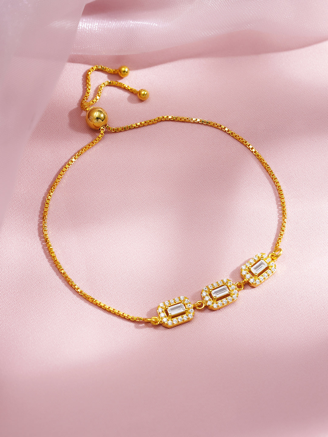 925 Fine Silver Crystal Diamond Adjustable Bracelet Length-18 cm : Width-0.7 cm