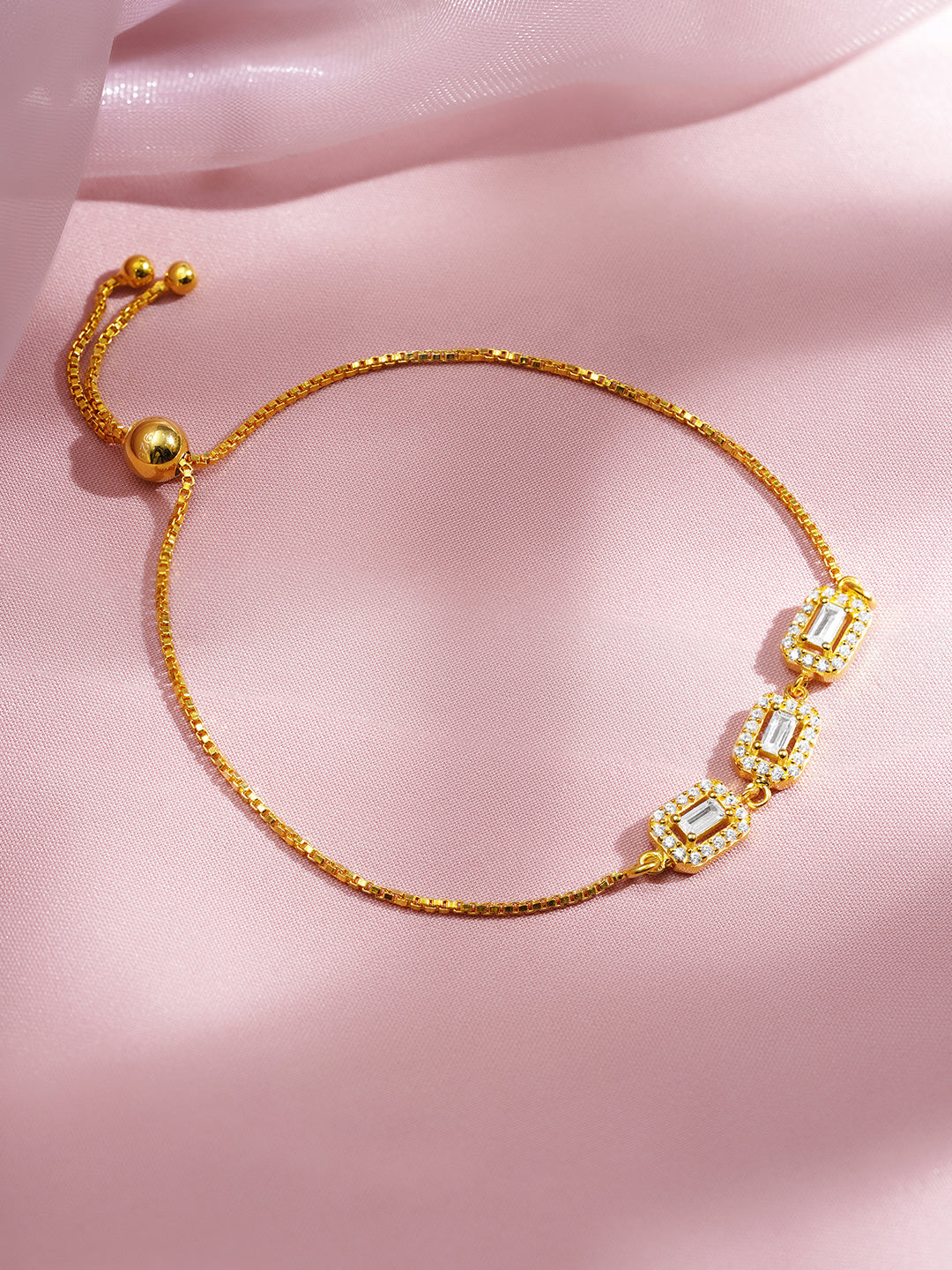 925 Fine Silver Crystal Diamond Adjustable Bracelet Length-18 cm : Width-0.7 cm