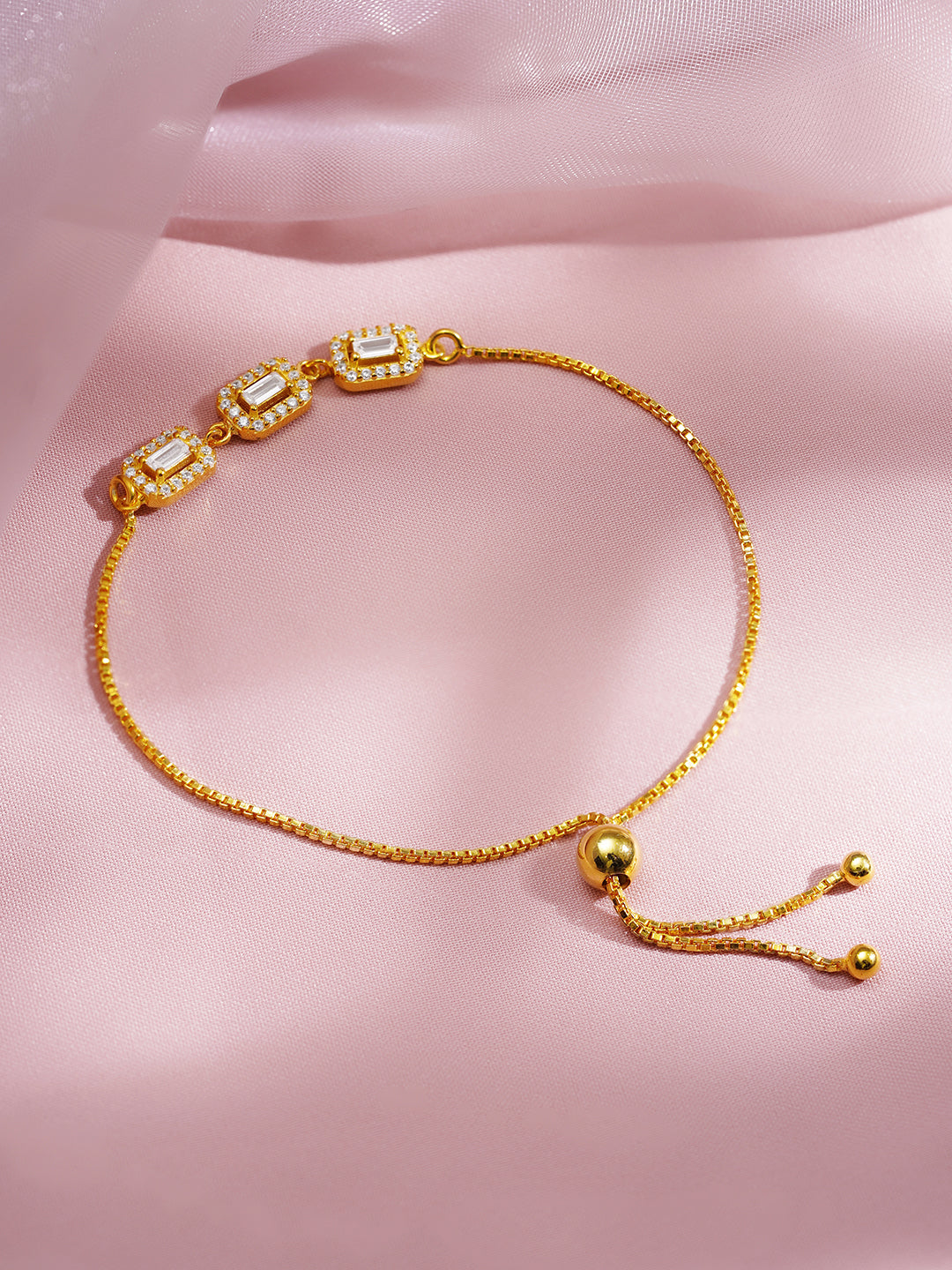 925 Fine Silver Crystal Diamond Adjustable Bracelet Length-18 cm : Width-0.7 cm
