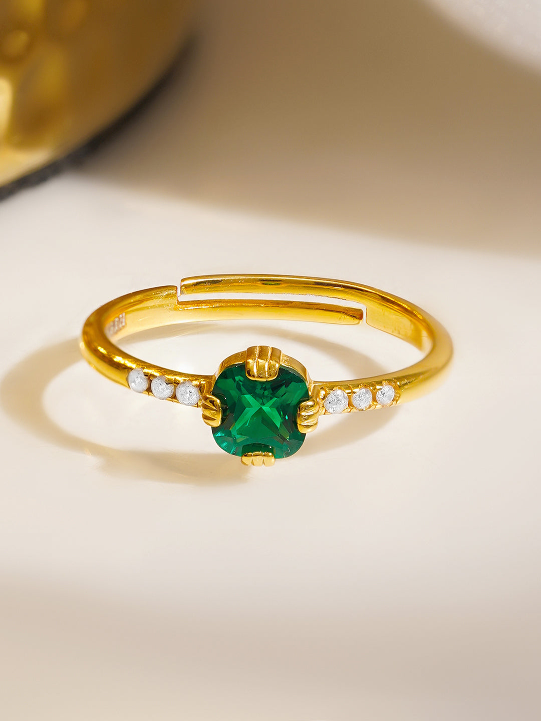 925 Fine  Silver Emerald Charm Ring フリーサイズ
