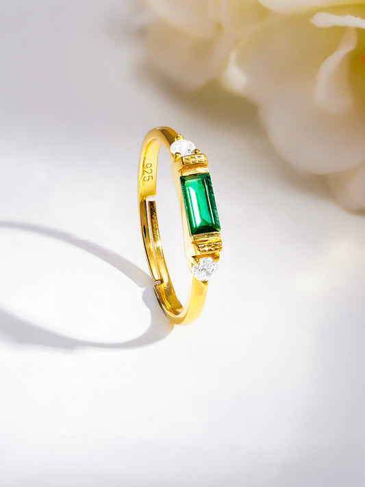 925 Fine  Silver Emerald Glow Minimal Ring フリーサイズ