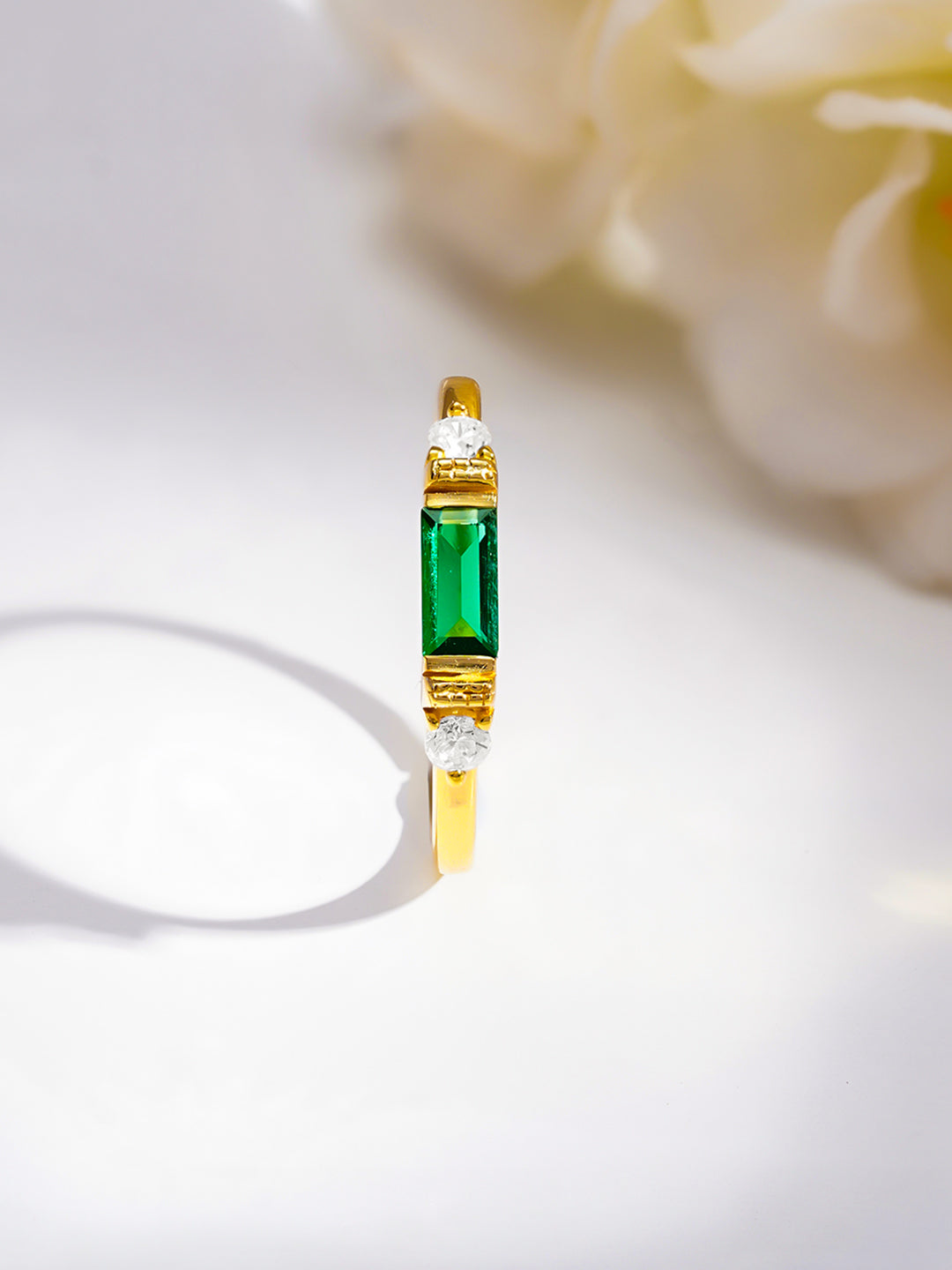 925 Fine  Silver Emerald Glow Minimal Ring フリーサイズ