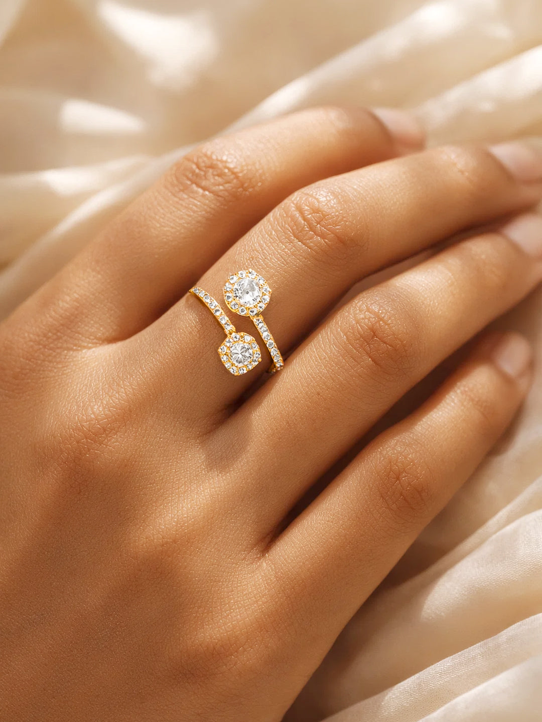 925 Fine  Silver Twin Cluster Wrap Ring フリーサイズ