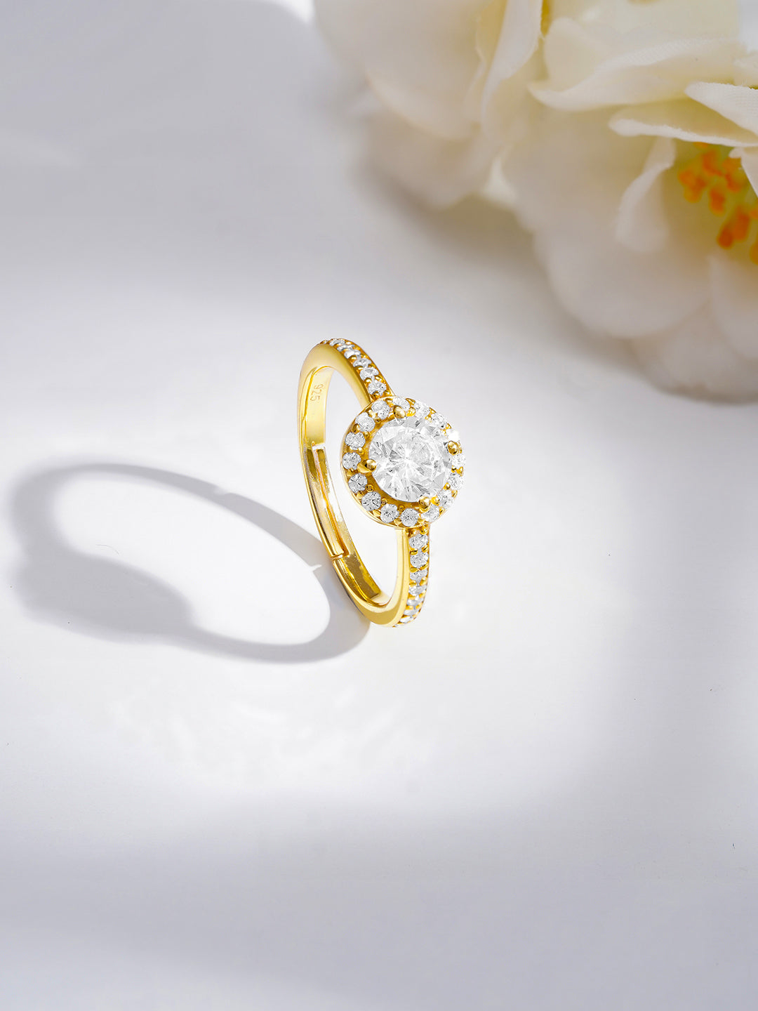 925 Fine  Silver Solitaire Halo Glow Ring フリーサイズ