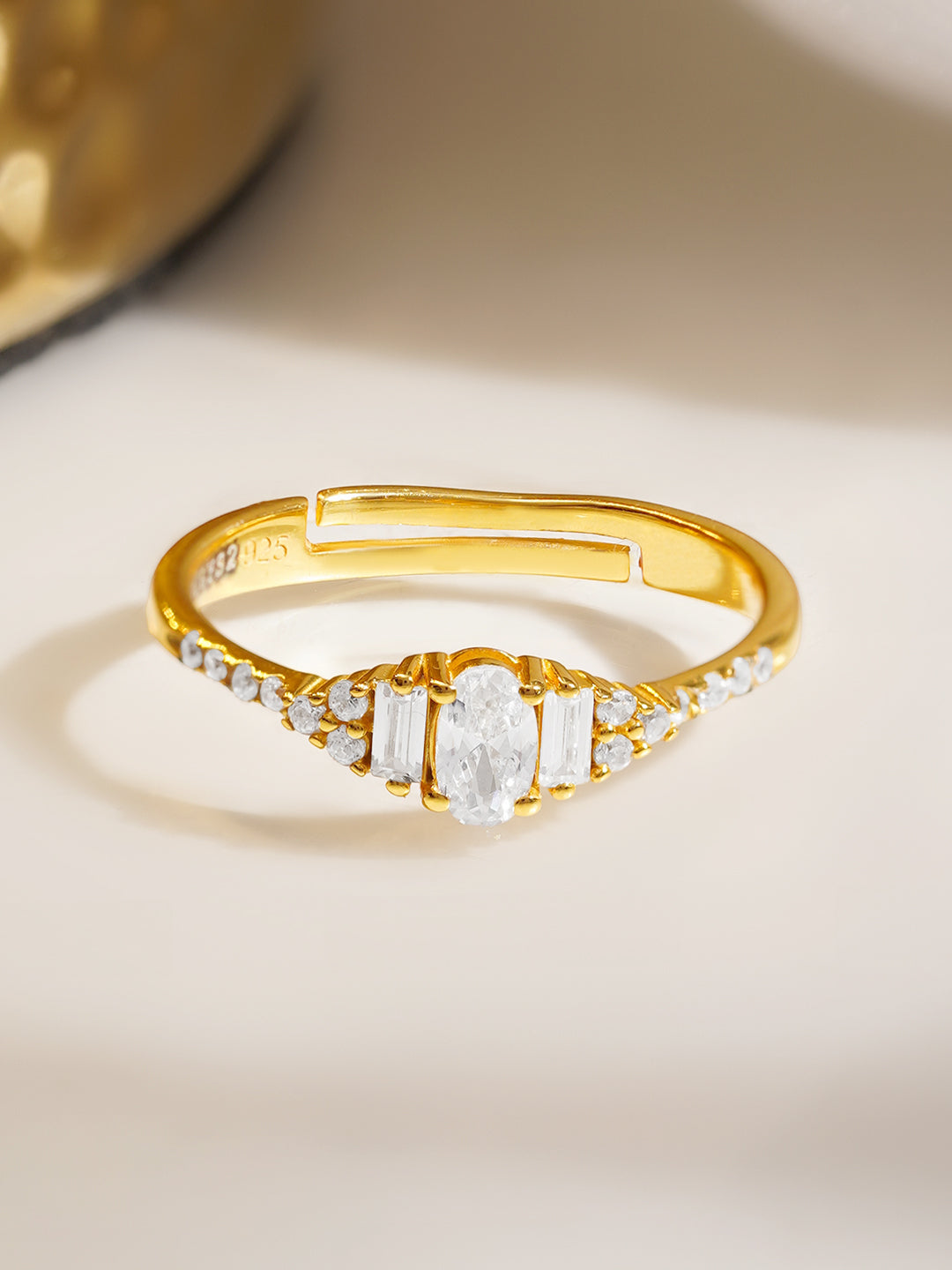925 Fine  Silver Crystal Glow Statement Ring フリーサイズ