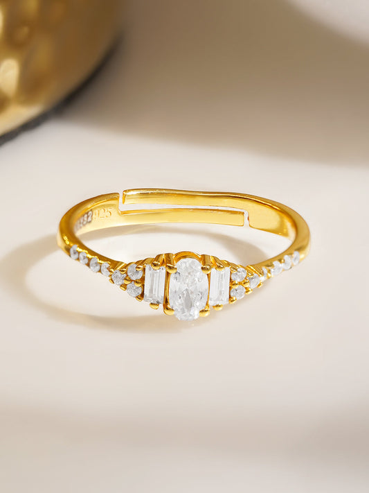 925 Fine  Silver Crystal Glow Statement Ring フリーサイズ