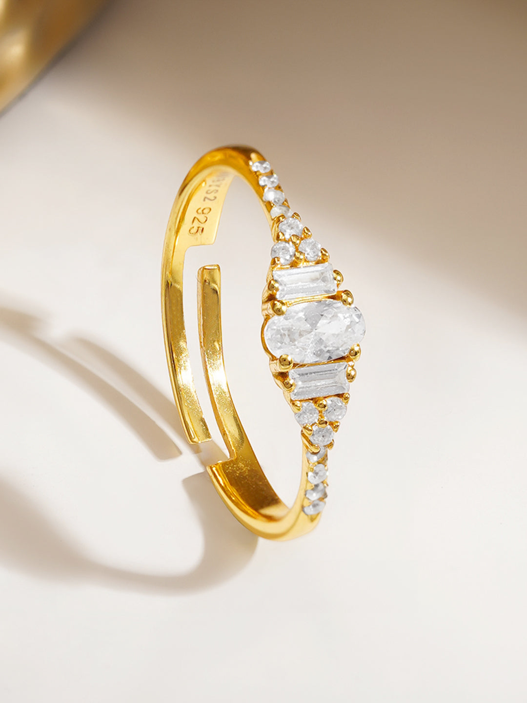 925 Fine  Silver Crystal Glow Statement Ring フリーサイズ
