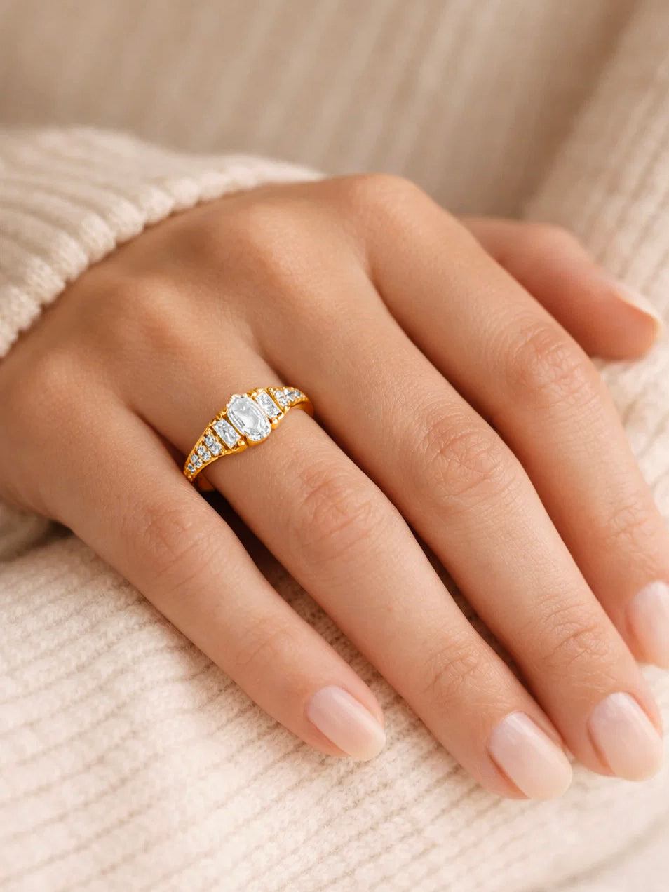 925 Fine  Silver Crystal Glow Statement Ring フリーサイズ