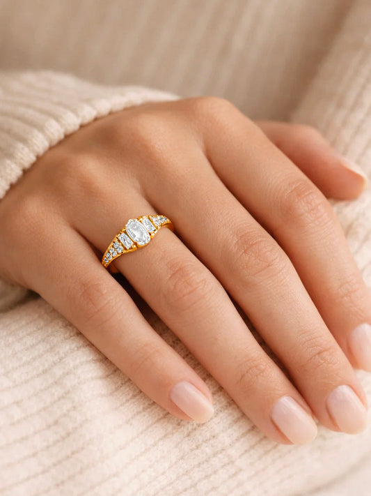 925 Fine  Silver Crystal Glow Statement Ring フリーサイズ
