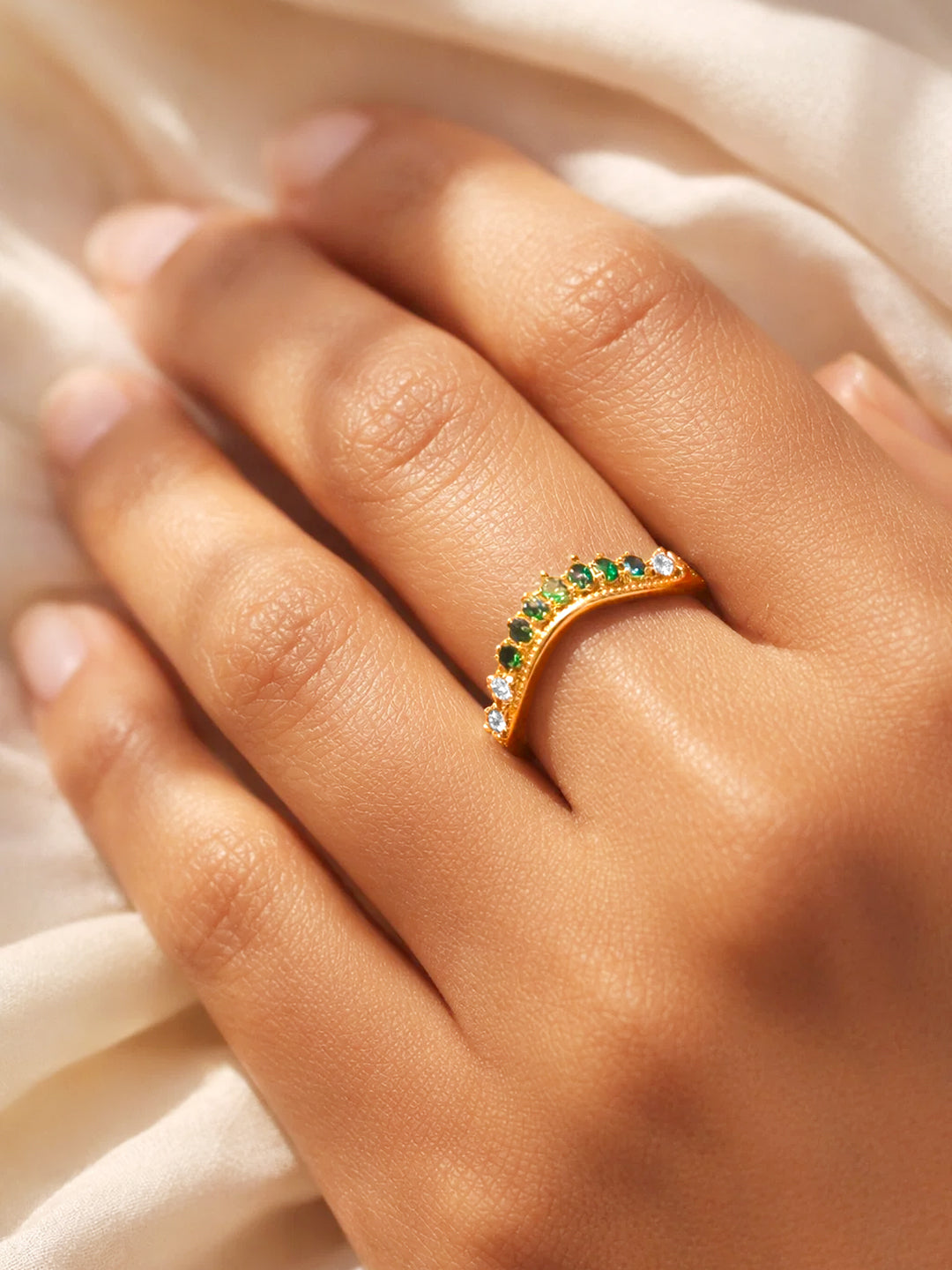 925 Fine  Silver Green Crystal Glow Ring フリーサイズ
