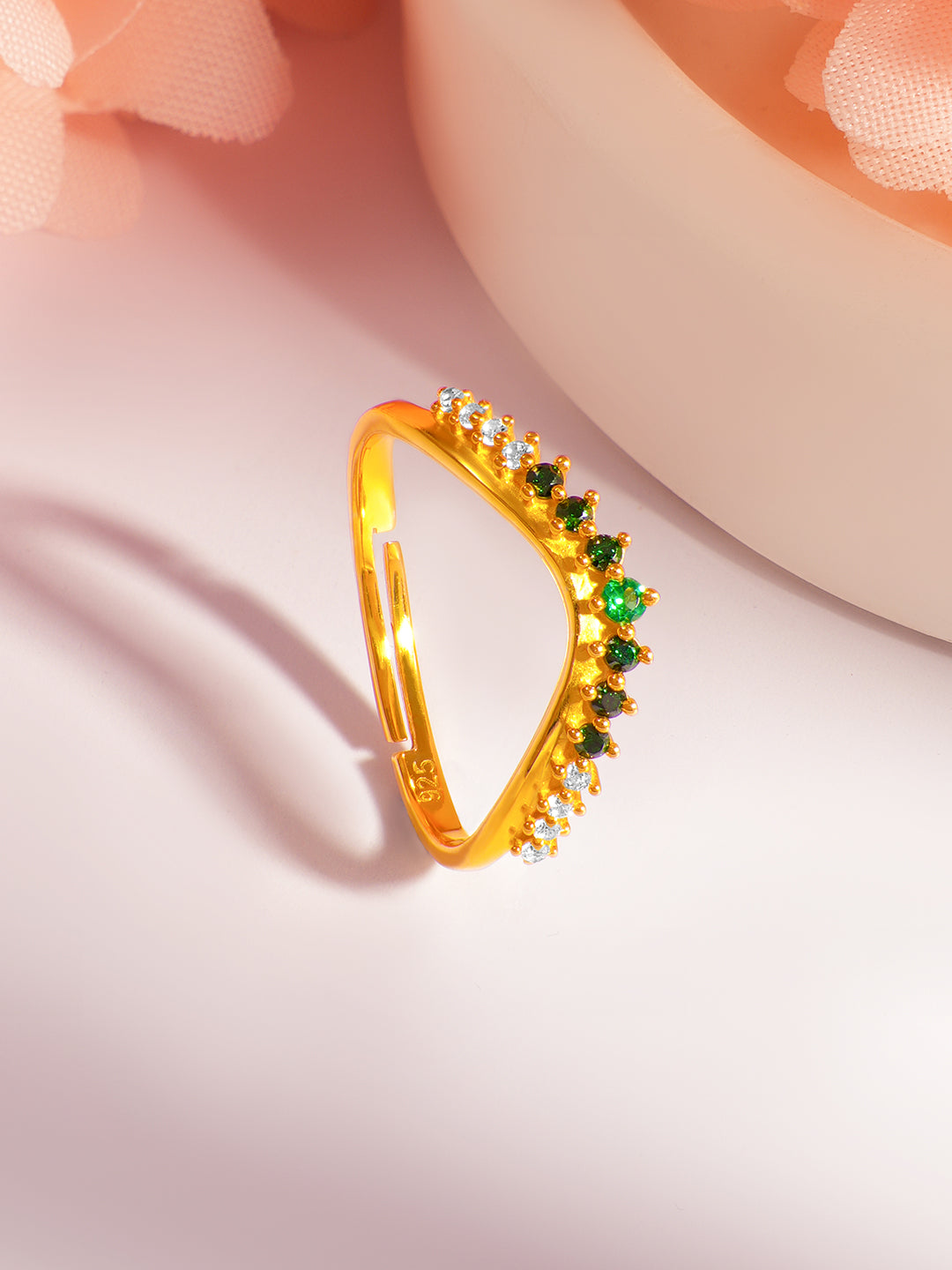 925 Fine  Silver Green Crystal Glow Ring フリーサイズ