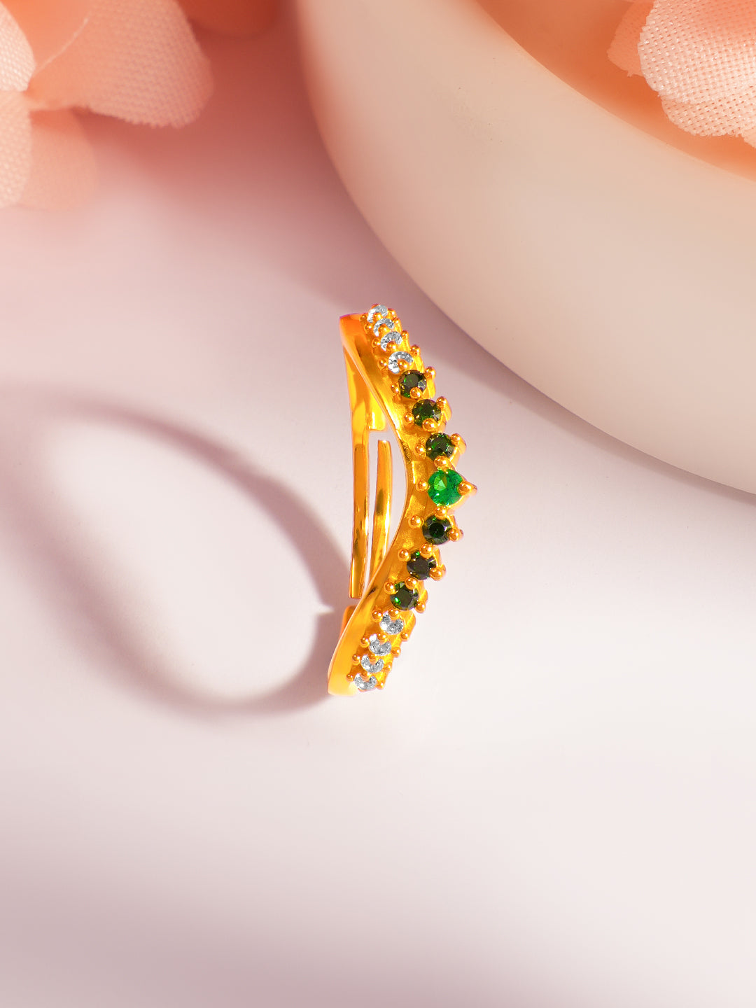 925 Fine  Silver Green Crystal Glow Ring フリーサイズ