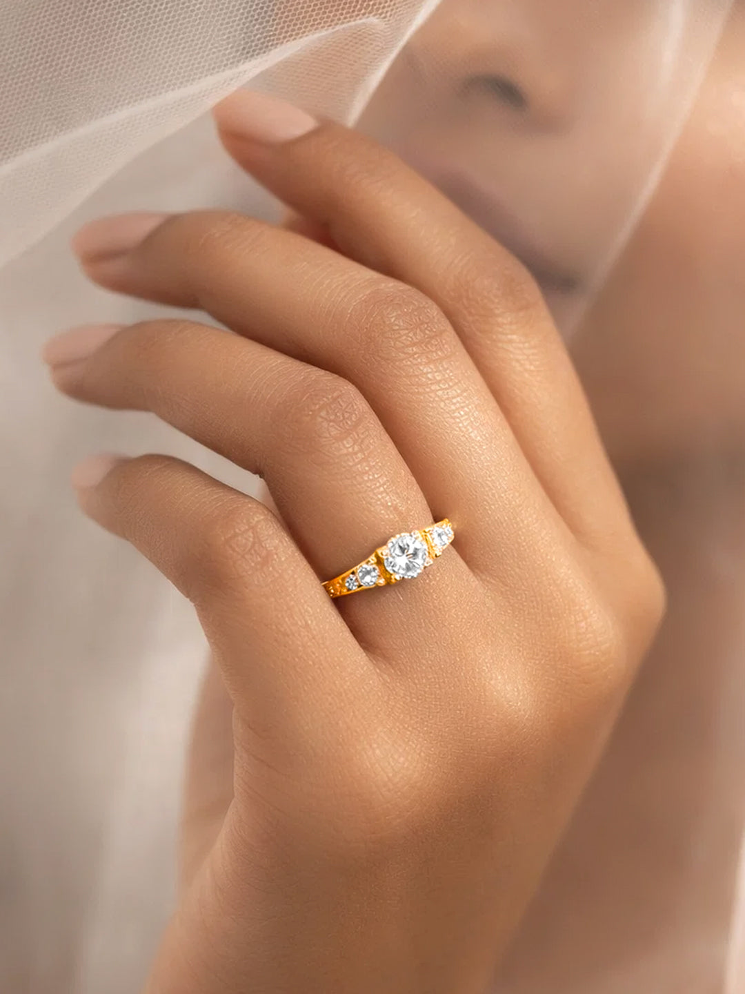 925 Fine Silver Triple Crystal Glow Ring フリーサイズ