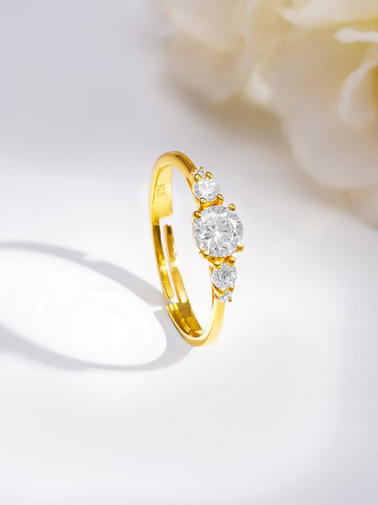 925 Fine Silver Triple Crystal Glow Ring フリーサイズ