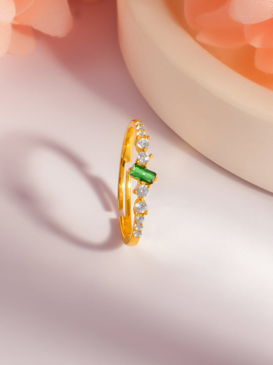 925 Fine Silver Emerald Crystal Spark Ring フリーサイズ