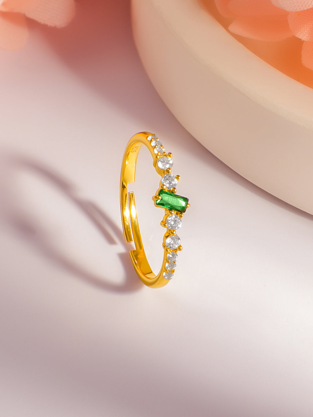 925 Fine Silver Emerald Crystal Spark Ring フリーサイズ