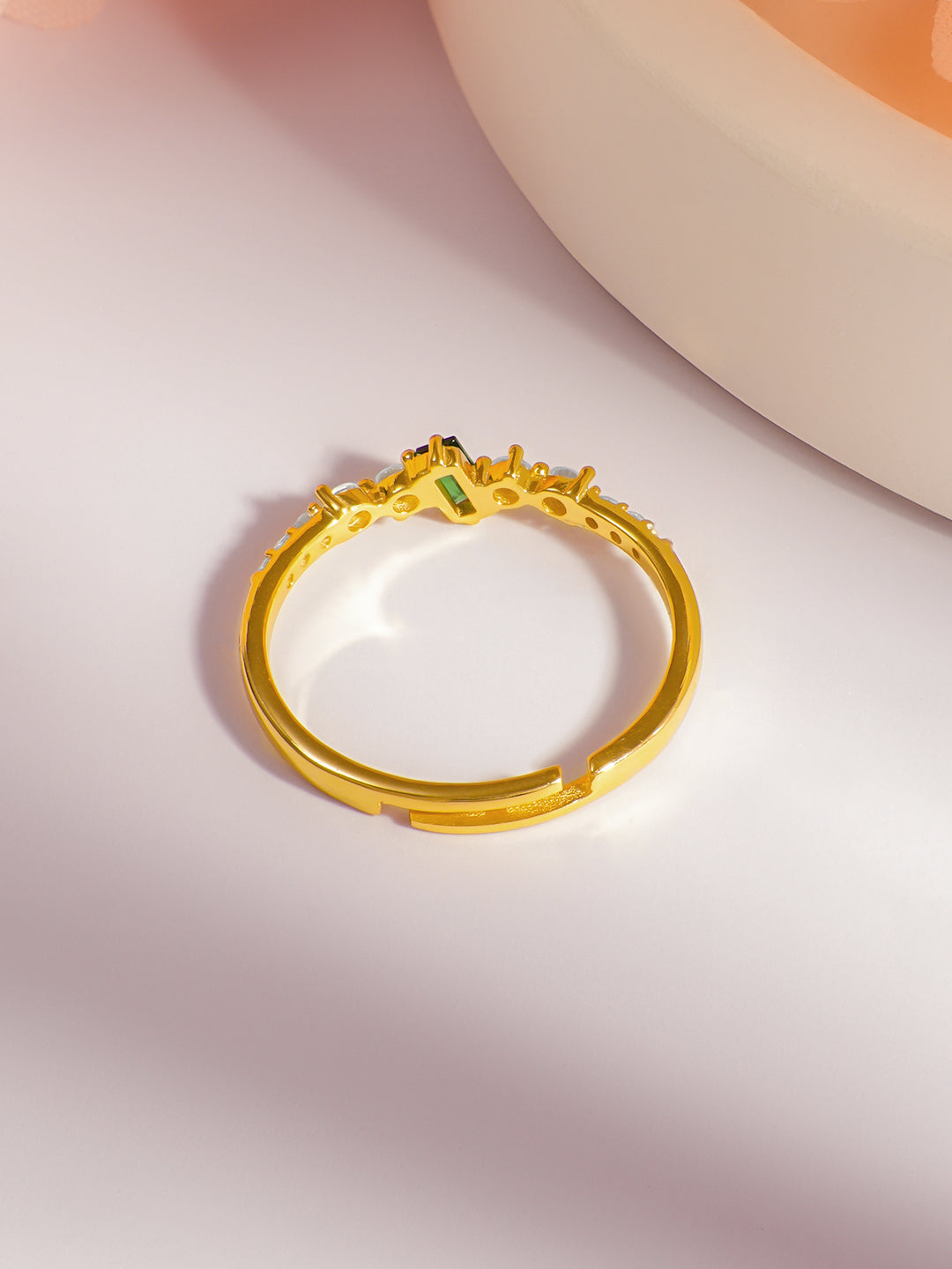 925 Fine Silver Emerald Crystal Spark Ring フリーサイズ