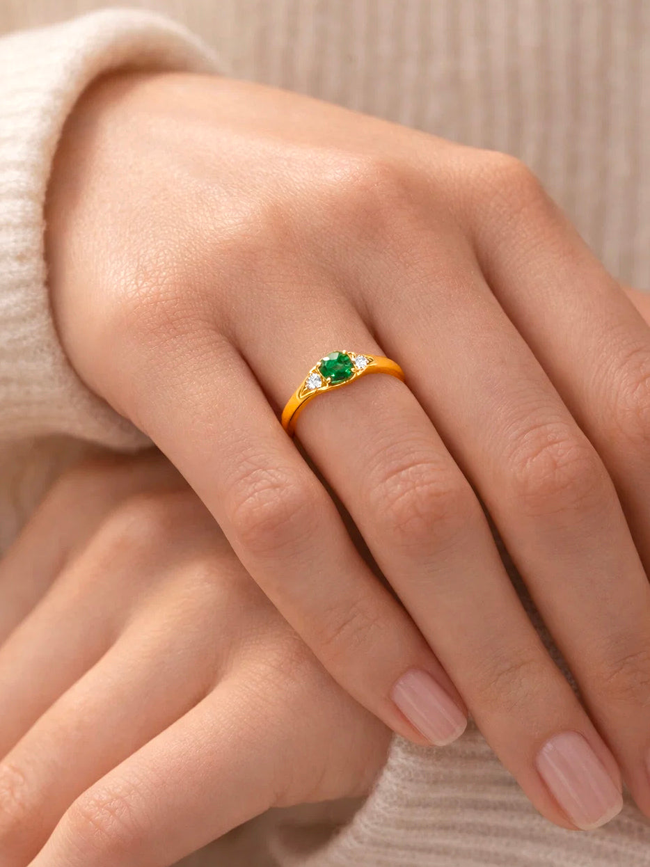 925 Fine  Silver Emerald Charm Statement Ring フリーサイズ