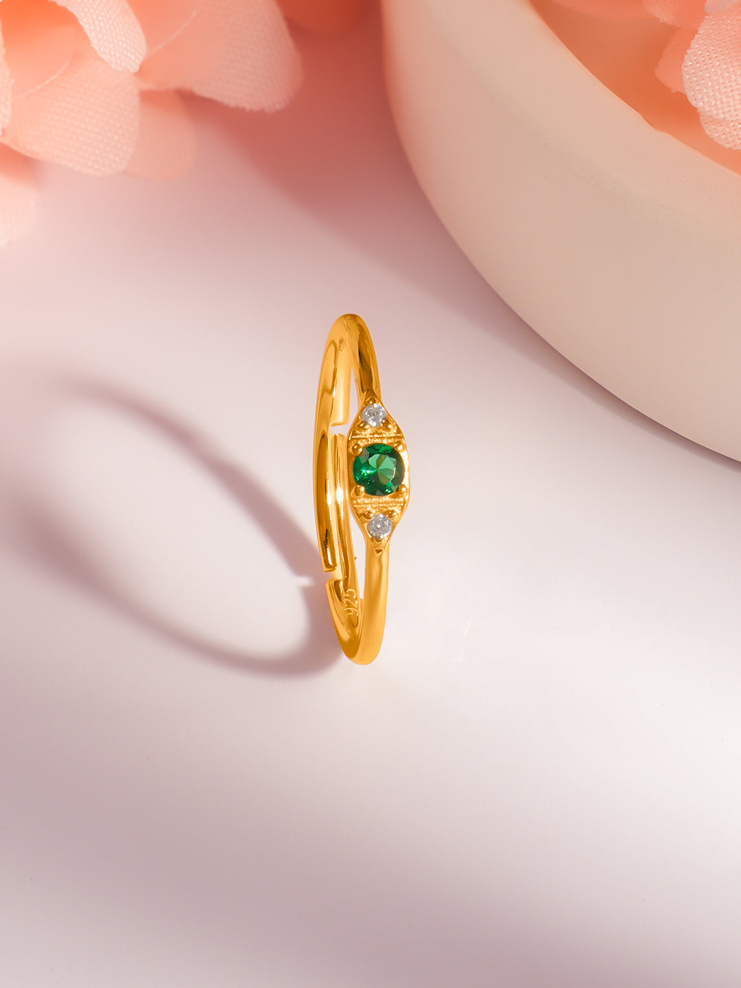 925 Fine  Silver Emerald Charm Statement Ring フリーサイズ