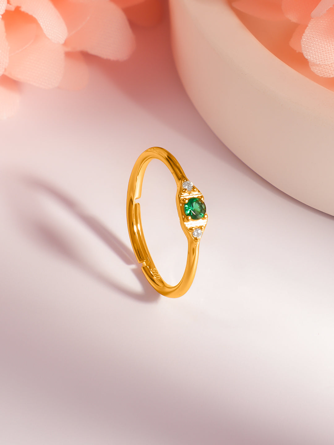 925 Fine  Silver Emerald Charm Statement Ring フリーサイズ