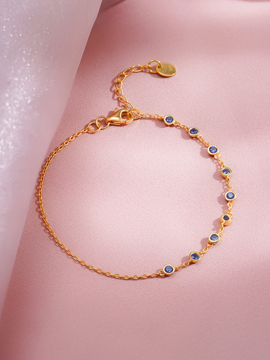 925 Fine Silver Sparkling Blue Crystal Bracelet Length-18 cm : Width - 0. 3 cm
