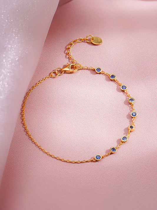 925 Fine Silver Sparkling Blue Crystal Bracelet Length-18 cm : Width - 0. 3 cm
