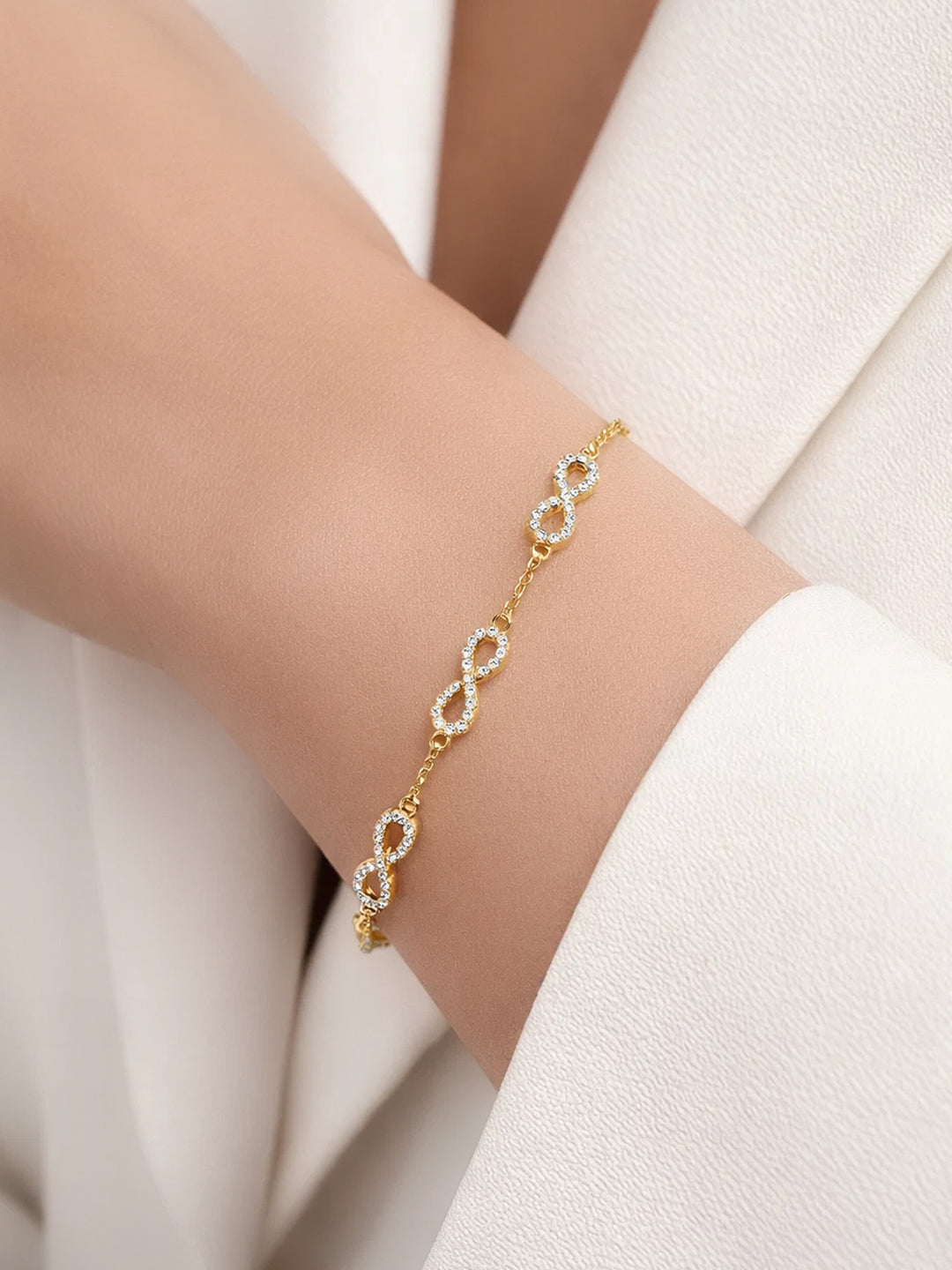 925 Fine Silver Infinity Crystal Bracelet Length - 15 cm : Width - 0.5 cm