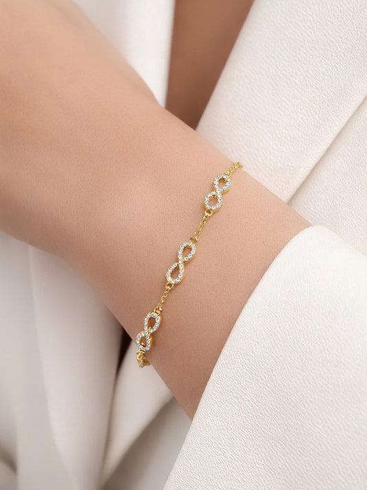 925 Fine Silver Infinity Crystal Bracelet Length - 15 cm : Width - 0.5 cm