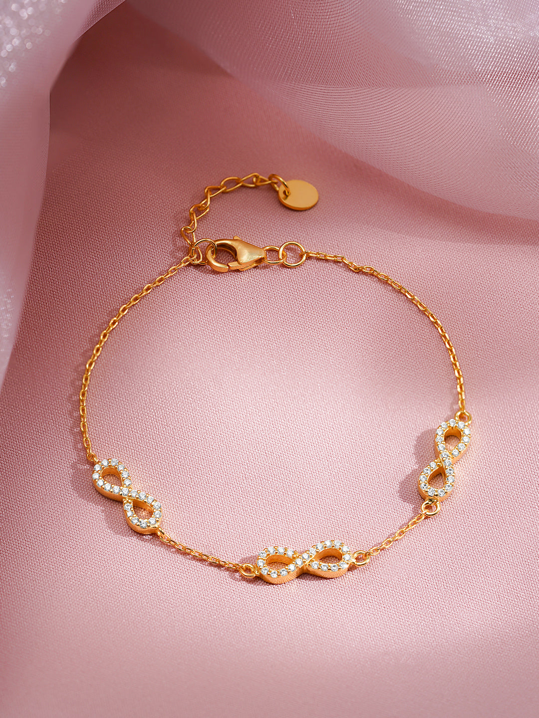 925 Fine Silver Infinity Crystal Bracelet Length - 15 cm : Width - 0.5 cm