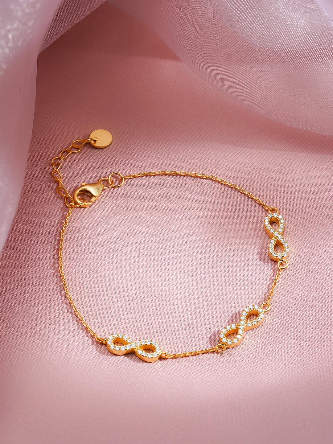 925 Fine Silver Infinity Crystal Bracelet Length - 15 cm : Width - 0.5 cm
