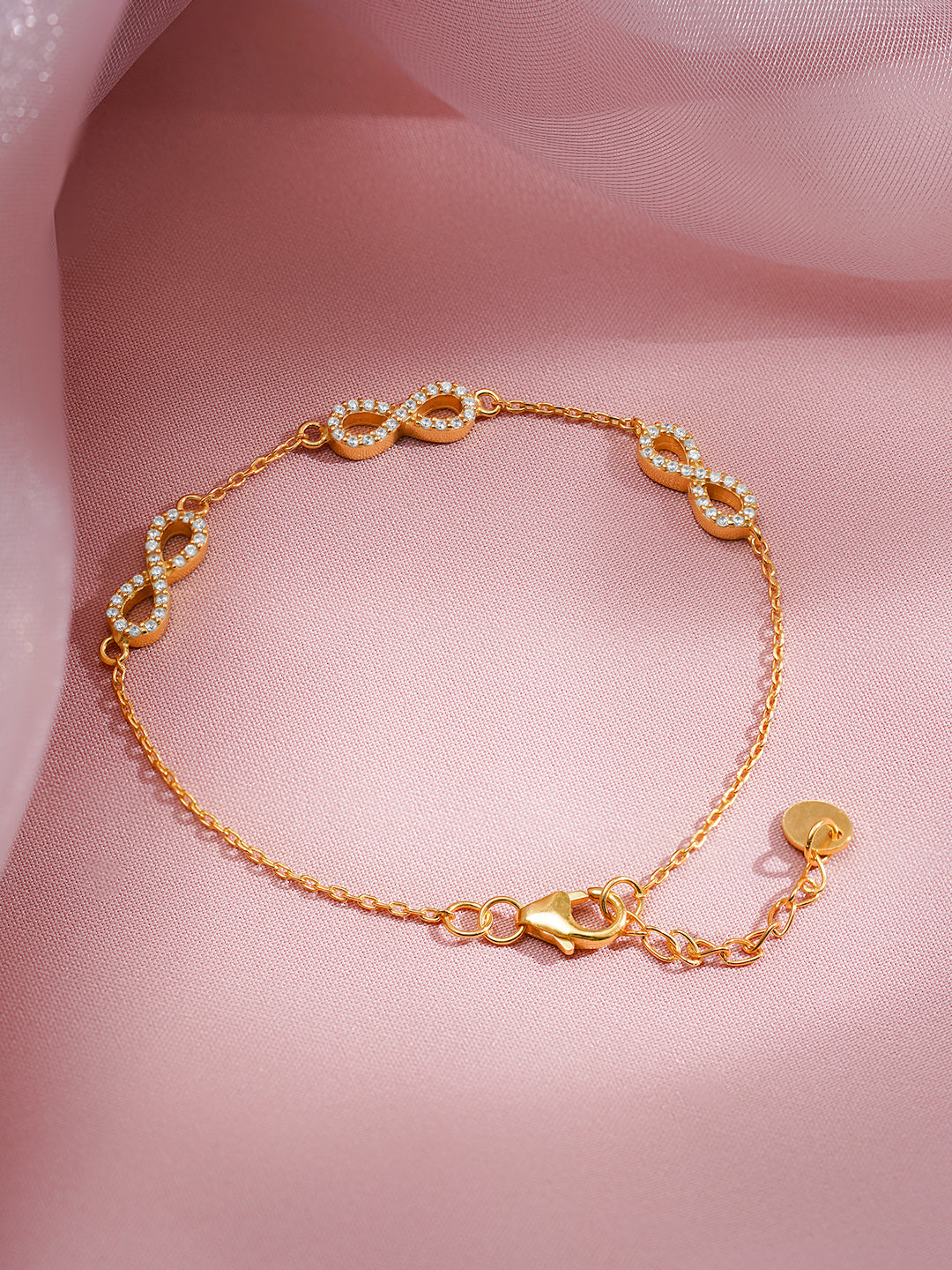 925 Fine Silver Infinity Crystal Bracelet Length - 15 cm : Width - 0.5 cm