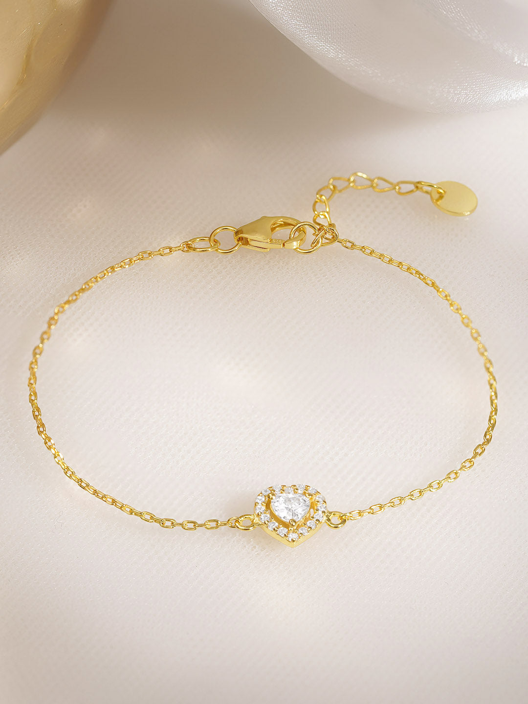 925 Fine Silver Glittering Heart Bracelet Length-15 cm  : Width-1 cm