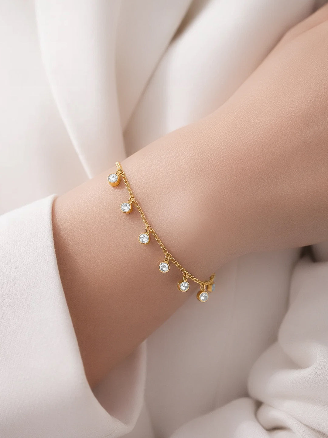 925 Fine Silver Crystal Drop Charm Bracelet Length-15 cm : Width-0.5 cm