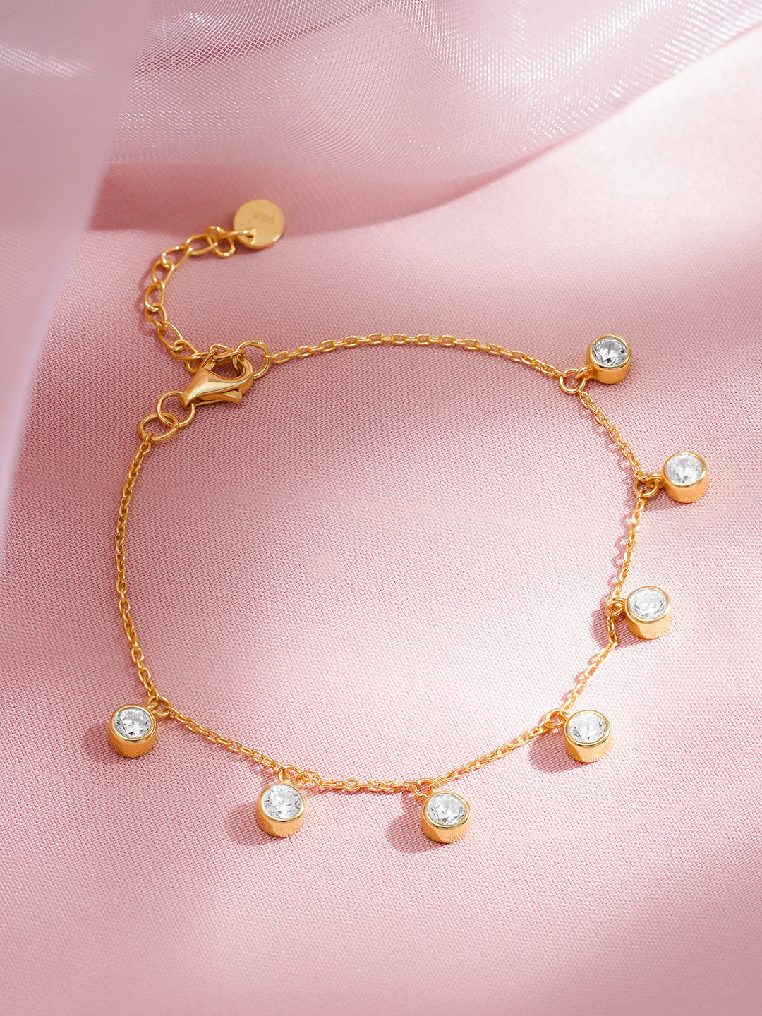 925 Fine Silver Crystal Drop Charm Bracelet Length-15 cm : Width-0.5 cm