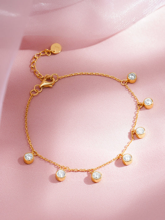 925 Fine Silver Crystal Drop Charm Bracelet Length-15 cm : Width-0.5 cm