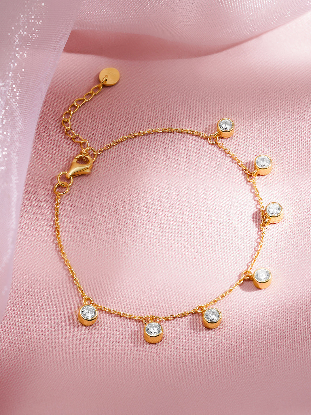925 Fine Silver Crystal Drop Charm Bracelet Length-15 cm : Width-0.5 cm