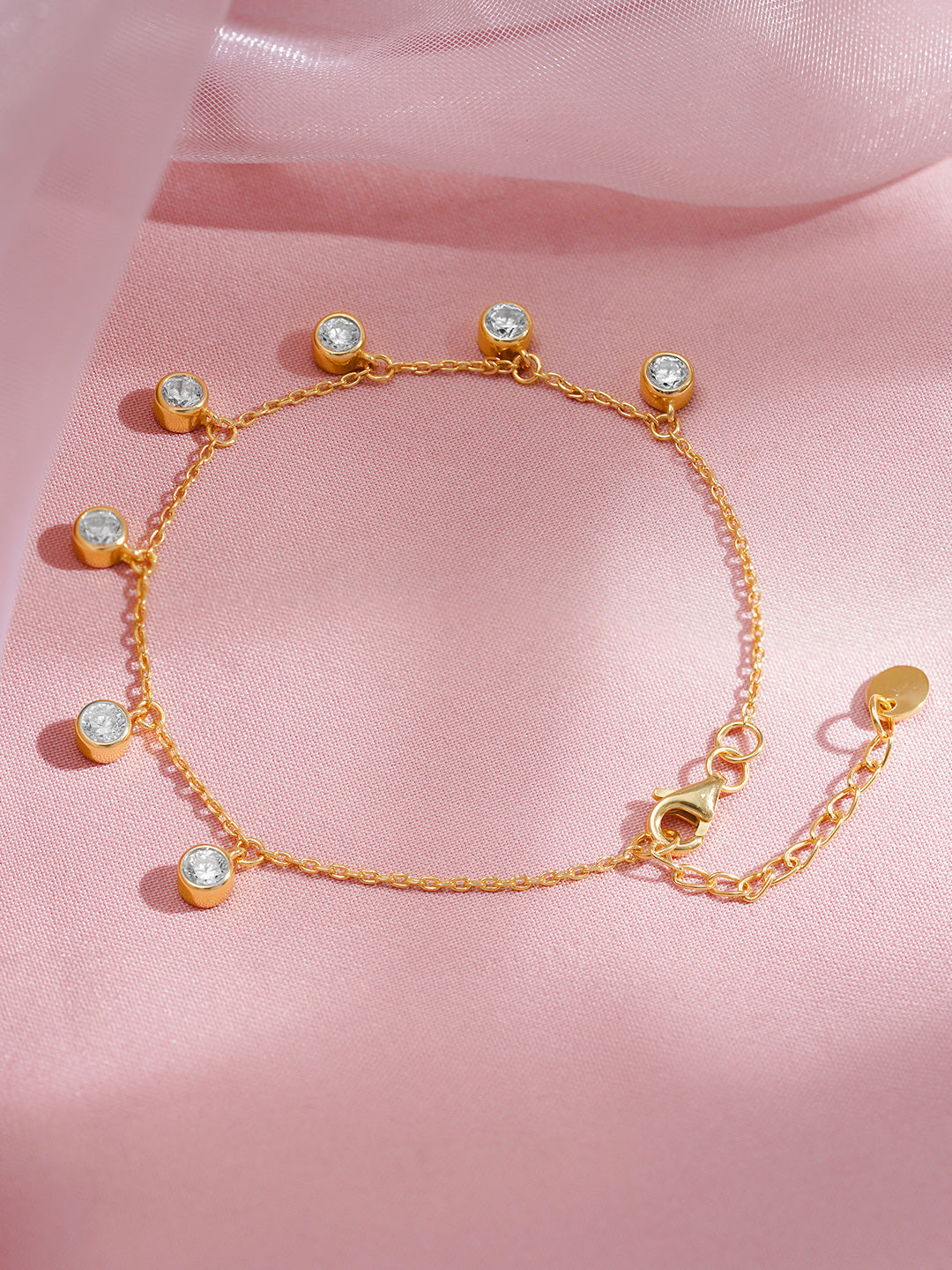 925 Fine Silver Crystal Drop Charm Bracelet Length-15 cm : Width-0.5 cm