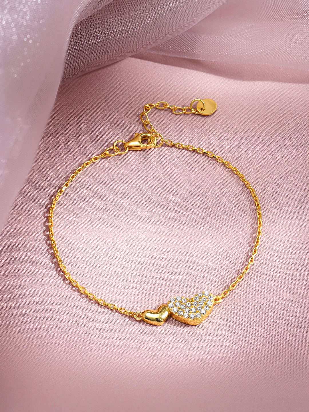 925 Fine Silver Double Heart Diamond Bracelet Length-15 cm : Width-1.5 cm