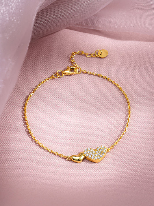 925 Fine Silver Double Heart Diamond Bracelet Length-15 cm : Width-1.5 cm