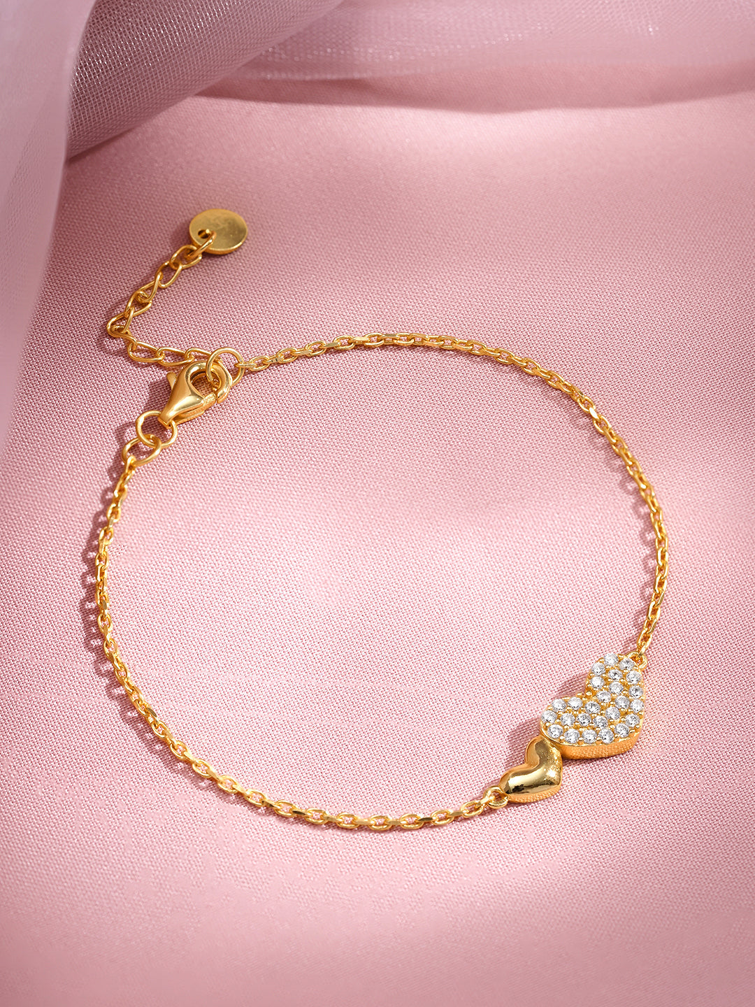 925 Fine Silver Double Heart Diamond Bracelet Length-15 cm : Width-1.5 cm