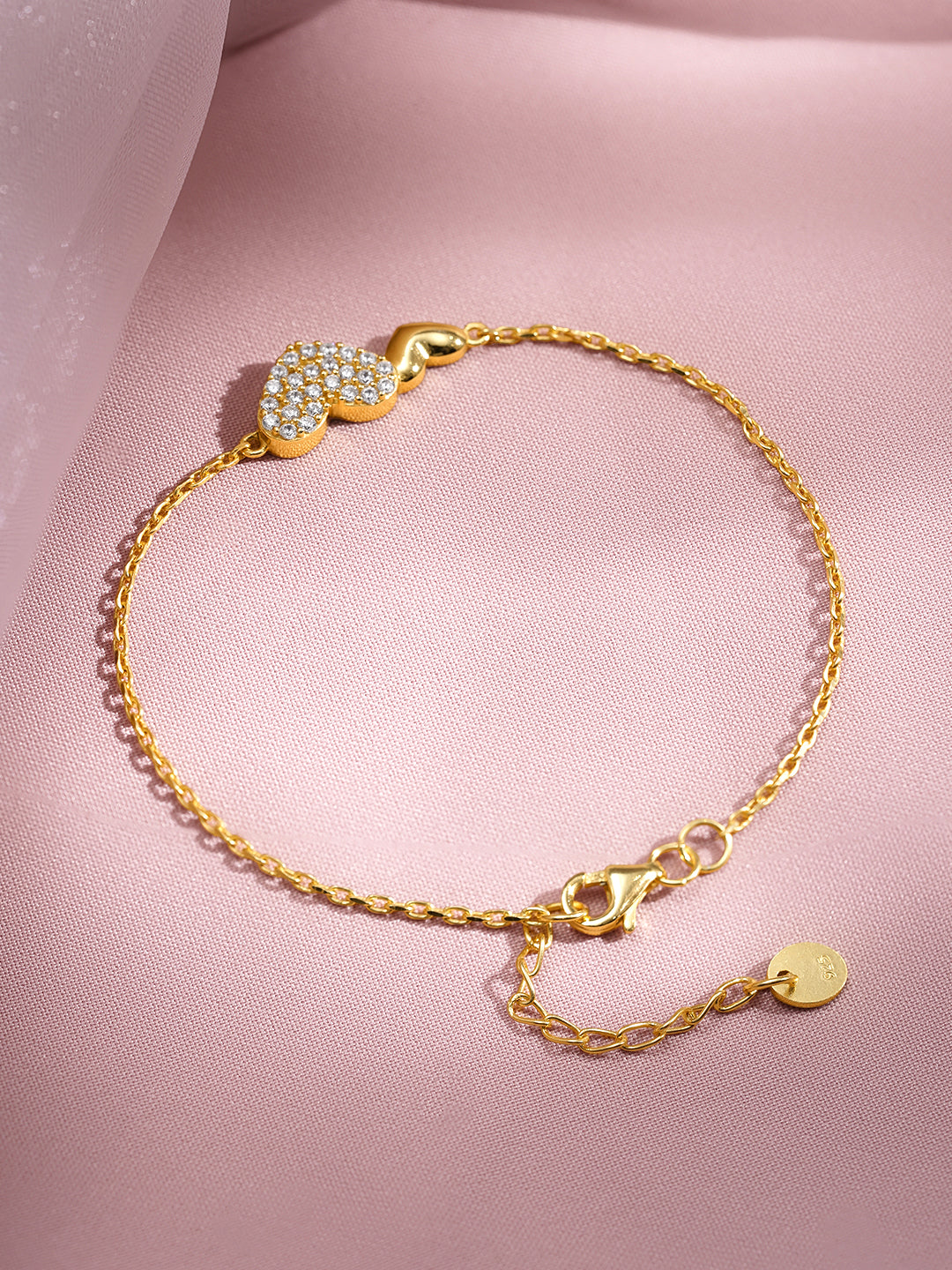 925 Fine Silver Double Heart Diamond Bracelet Length-15 cm : Width-1.5 cm