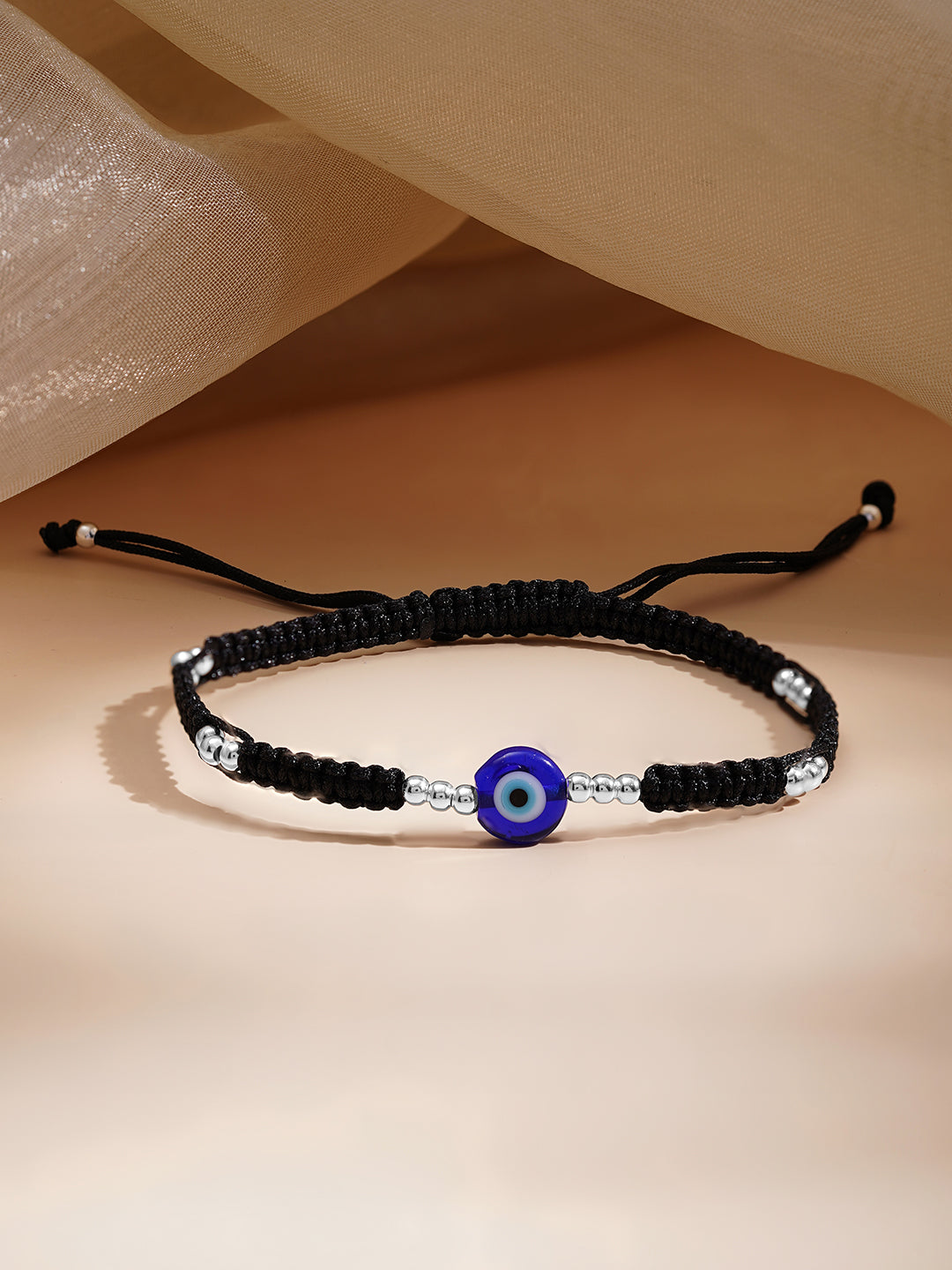 925 Fine Silver Evil Eye Adjustable Bracelet Length-15 cm : Width-0.7 cm
