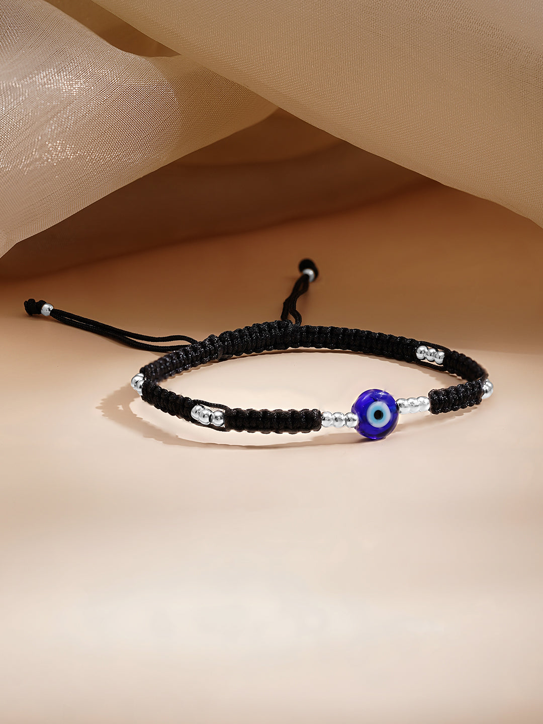 925 Fine Silver Evil Eye Adjustable Bracelet Length-15 cm : Width-0.7 cm