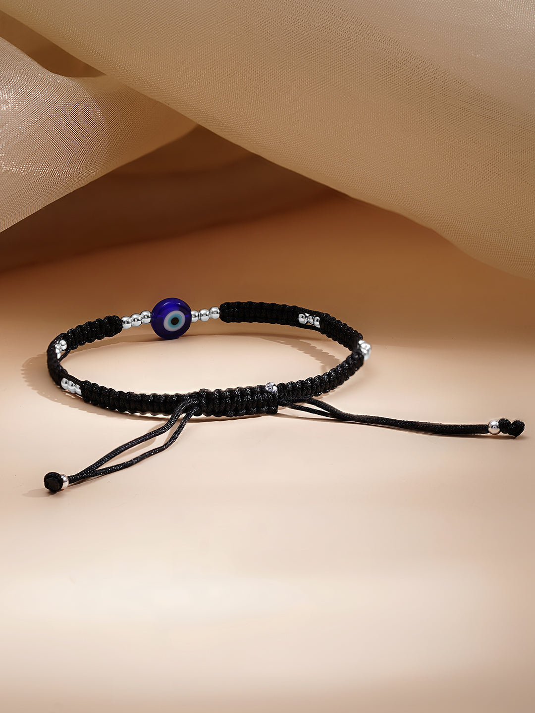 925 Fine Silver Evil Eye Adjustable Bracelet Length-15 cm : Width-0.7 cm
