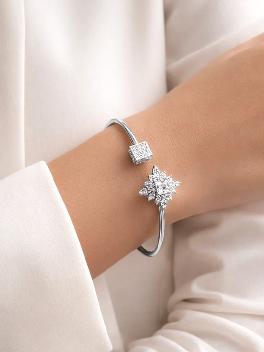 925 Fine Silver Crystal Bloom Bracelet Length-2.6 cm  : Width-1.5 cm