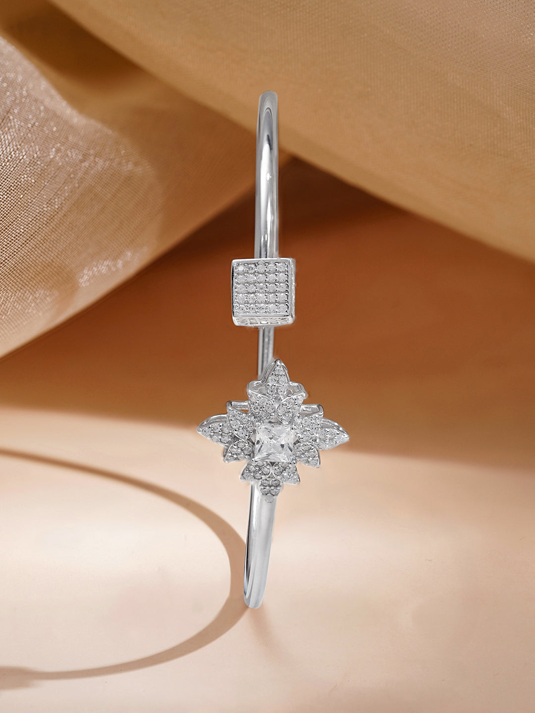 925 Fine Silver Crystal Bloom Bracelet Length-2.6 cm  : Width-1.5 cm