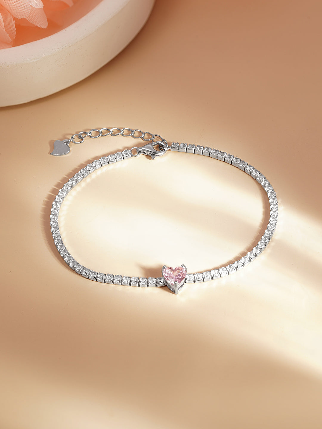 925 Fine Silver Crystal Love Heart Bracelet Length-17 cm : Width-0.5 cm