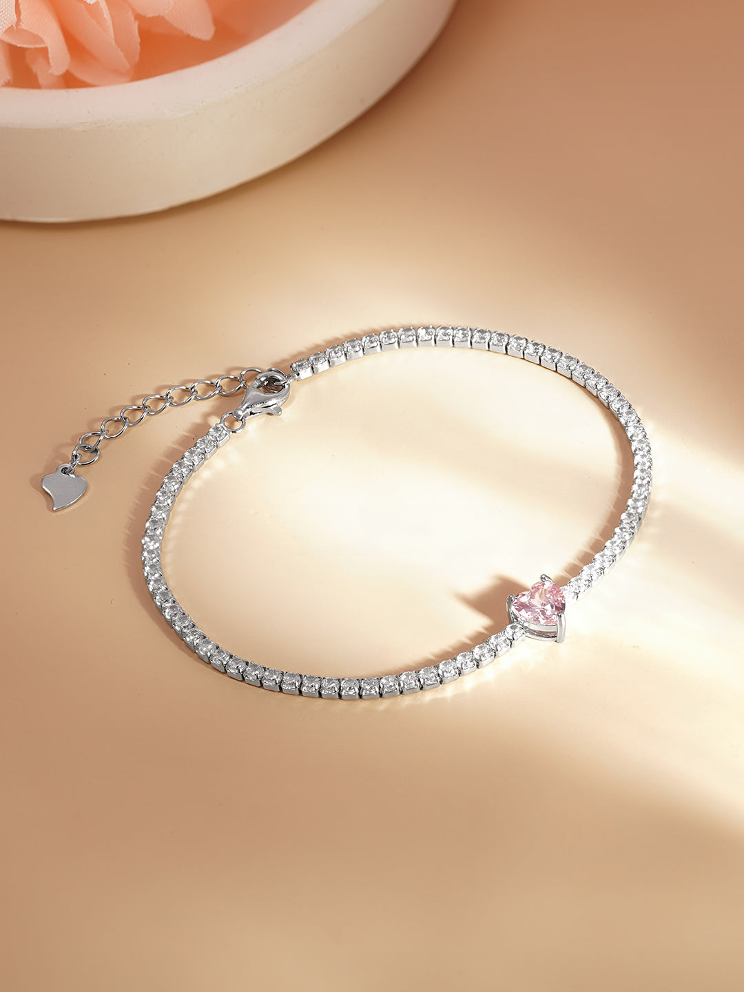 925 Fine Silver Crystal Love Heart Bracelet Length-17 cm : Width-0.5 cm