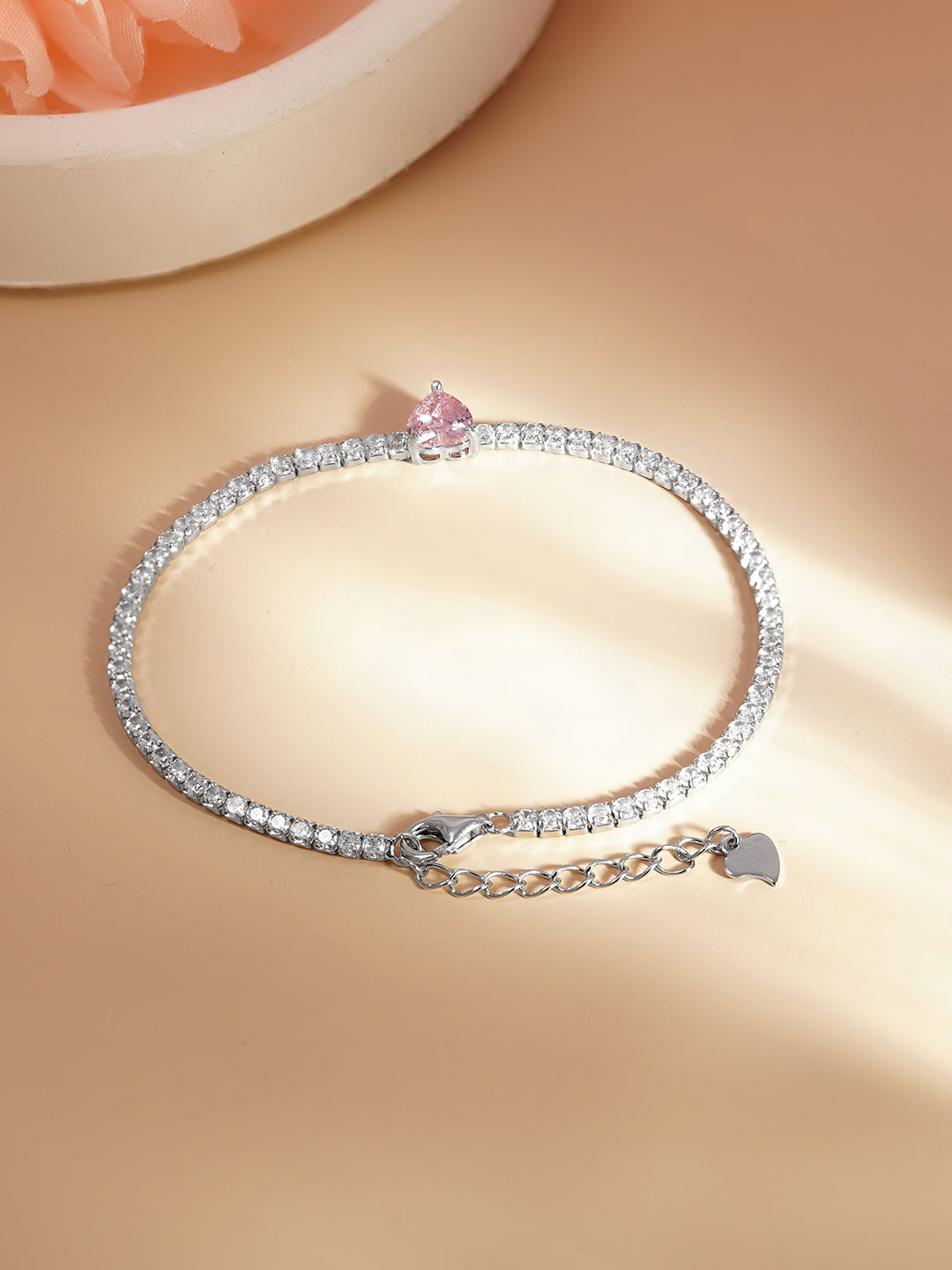 925 Fine Silver Crystal Love Heart Bracelet Length-17 cm : Width-0.5 cm