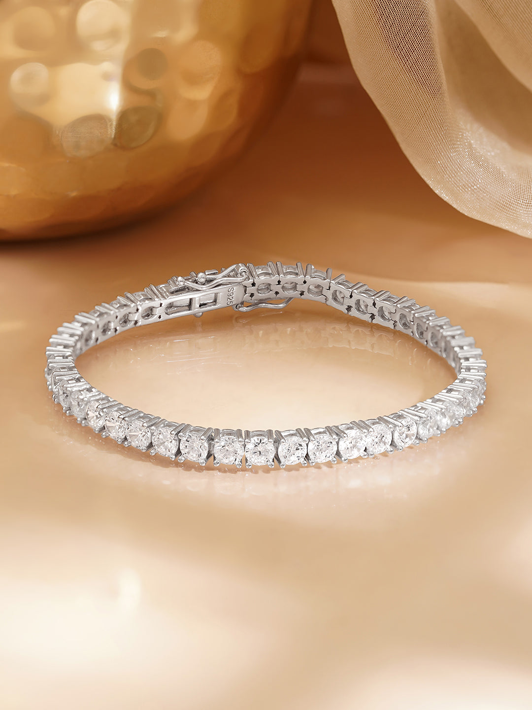 925 Fine Silver Diamond Glow Bracelet Length-18 cm : Width-0.5 cm